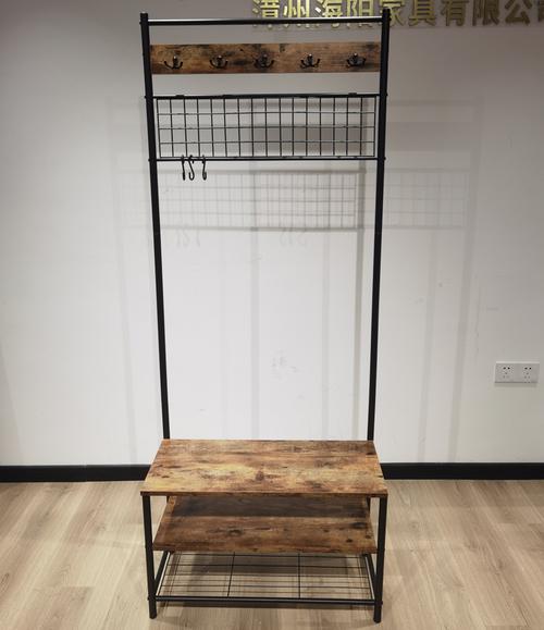 美式复古工业风置物架层架展示架铁木家具门廊衣帽架双层鞋架